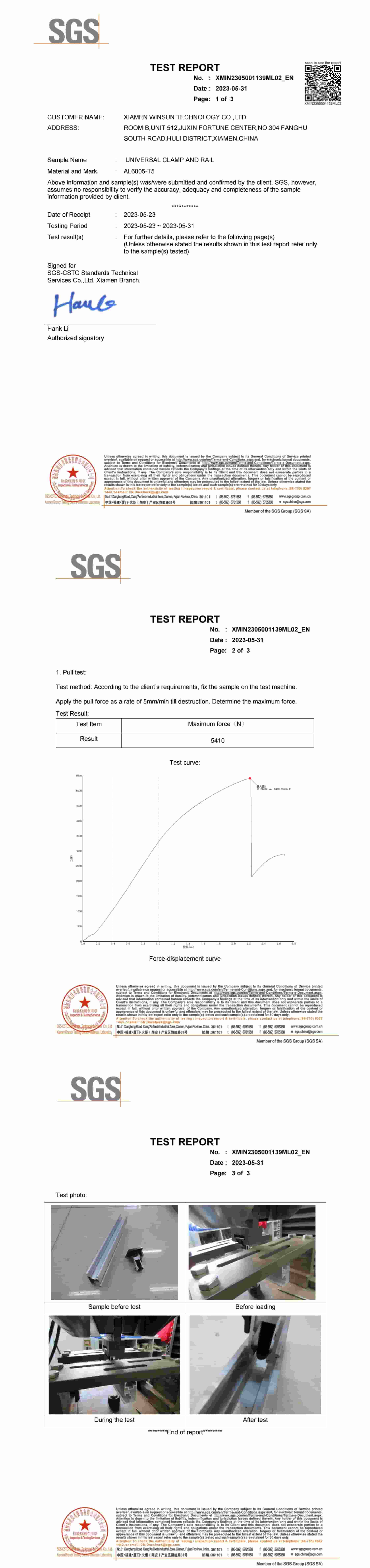 Universal Clamp & Rail SGS Test