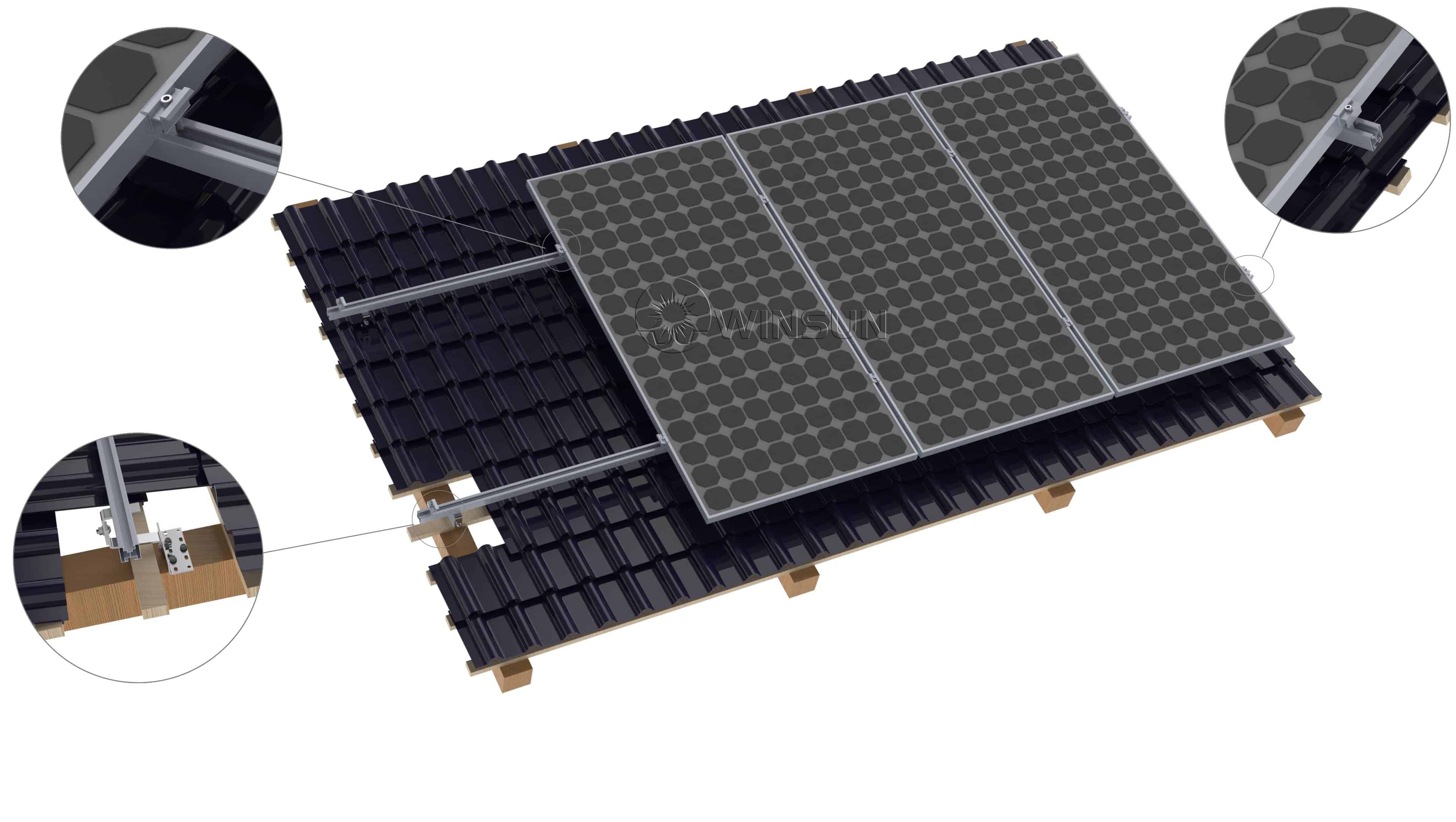 winsun adjustable tile roof hook solar mounting system