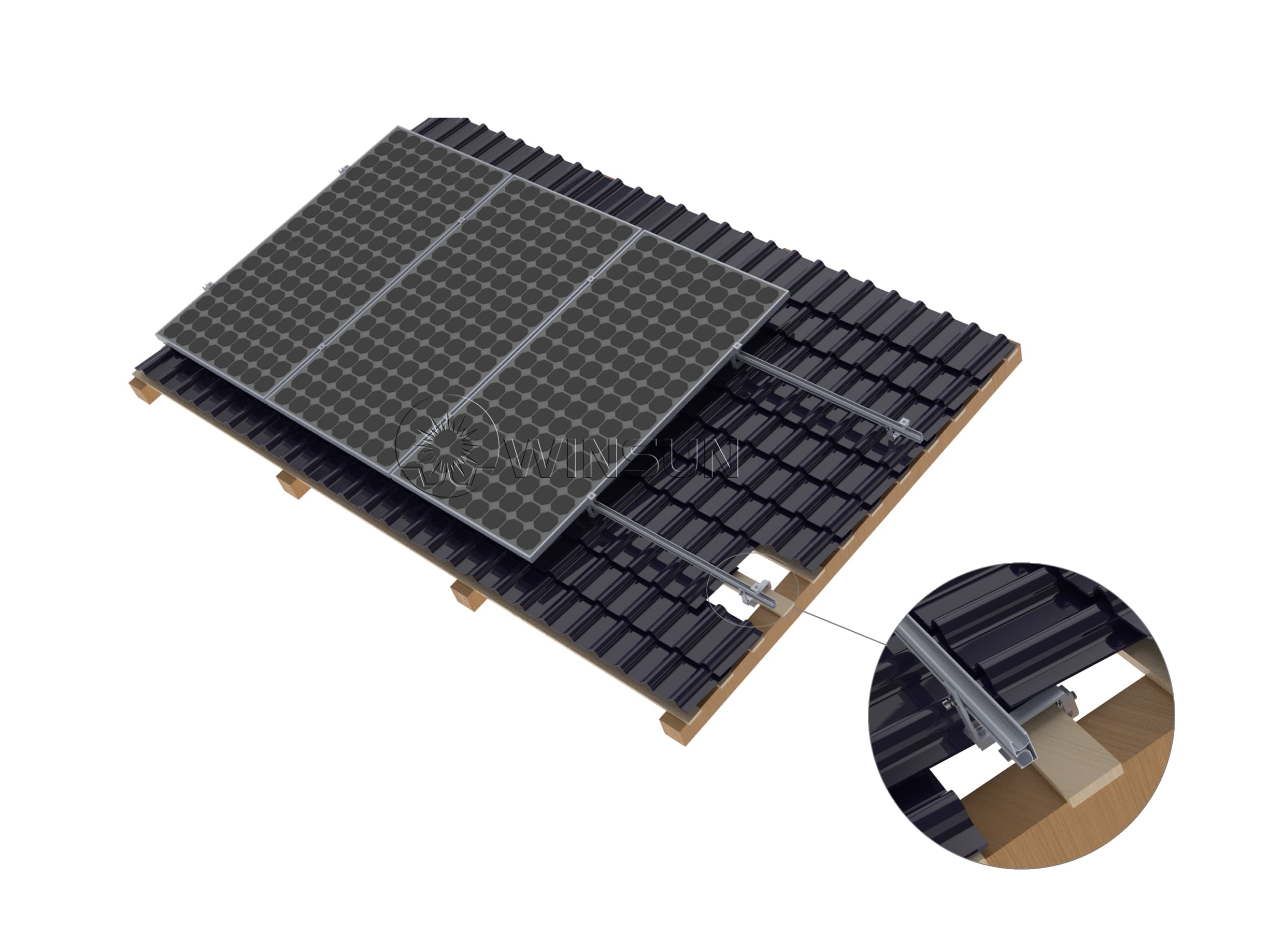 tile roof solar mounting system-solar panel portrait set-up