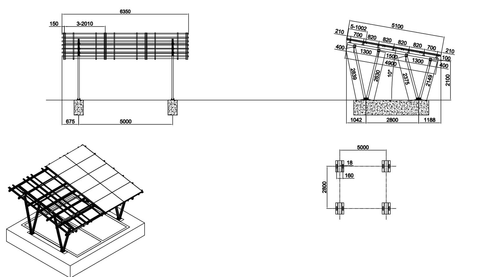 solar carport with 2 parking space